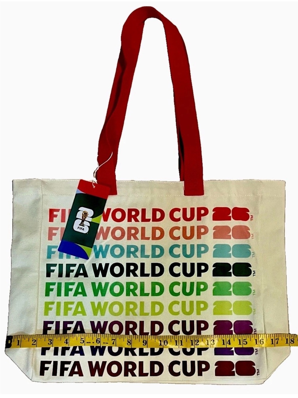 Official FIFA World Cup 2026 Multicolored LARGE Canvas Tote with Red Handles ⚽️ - Picture 6 of 8
